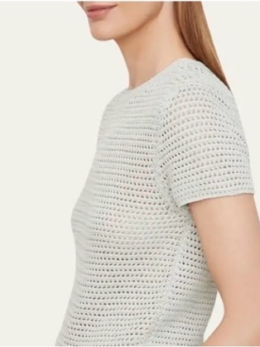 Vince Cotton Crochet Crewneck Short Sleeve Top White Size M